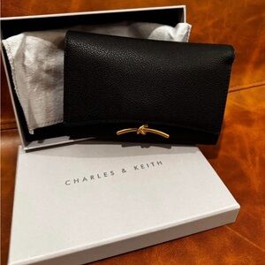 Charles & Keith Black Clutch with Gold Detail